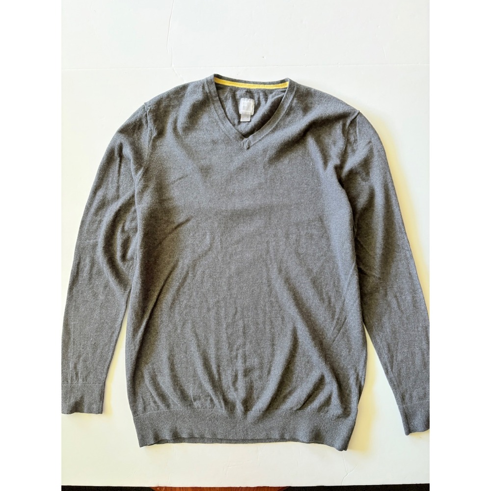 JCP Men LT Gray Cotton Cashmere V-Neck Sweater Long Tall Lightweight Knit